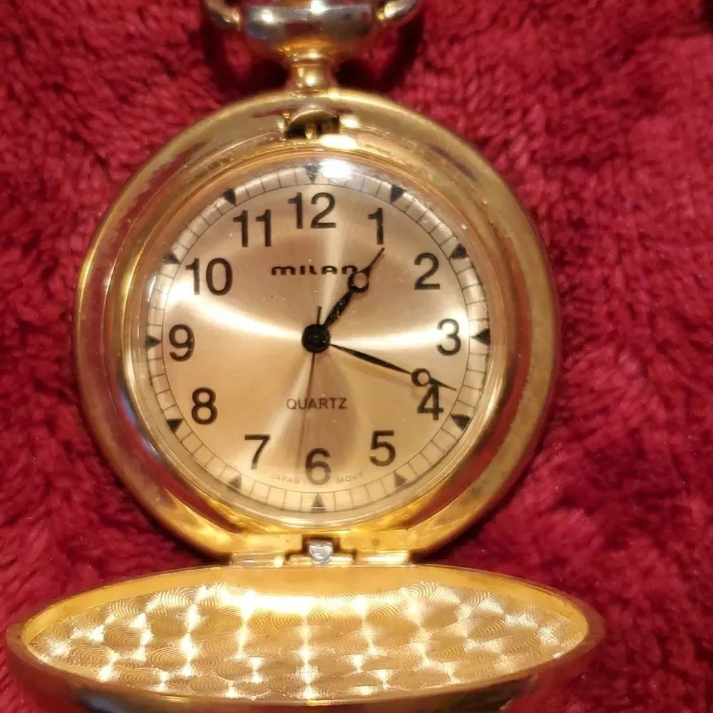 Milan Motorcycle Black & Gold Enameled Pocketwatch Watch with Chain‎ & Clip